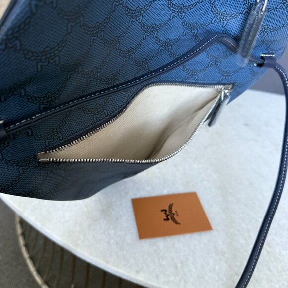 MCM Blue Canvas and leather Triangle Shoulder Bag - Picture 10 of 14